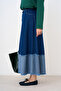 Women's Double Pocket Tassel Detail Denim Skirt Navy Blue - 4