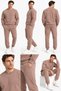 Zero Collar Winter Men's 3 Thread Sweat Suit Set (Soft Puff Fabric) Smoked Gray Brown Black Stone Color