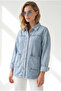 Women's Blue Pocketed Buttoned Denim Jacket Ckt-19000540 - 3