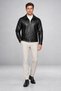 Men's Black Fur Collared Comfortable Fit Leather Jacket - 2