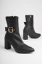 Women's Black Buckle-Strap 7.5 cm Thick Heeled Winter Boots Tr05Mk03A - 3
