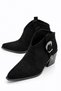 Phlox Women's Suede Black Cowboy Metal Buckle Embroidered Thick Heeled Short Boots 6.5 cm Heel - 5