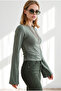 Women's Khaki Crew Neck Drape Detailed Spanish Sleeve Blouse Blz-19003468