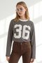 Women's Brown Printed Sweatshirt with Arma Detail and Cotton Stripes Swt-19000804 - 5