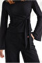 Women's Black Knot Detailed Spanish Sleeve Flowy Blouse Blz-19003462 - 3