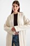 Loose Fit Ribbed Knitwear Long Cardigan Ecru 8298 - 3