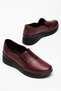 Burgundy Genuine Leather Orthopedic Women's Wedge Heeled Casual Shoes Without Laces