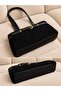 Women's Black Plush Leather Shoulder Bag with Belt Detail - 2
