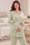 3-Piece Maternity Pajama Set with Lace Embroidery and Dressing Gown - Green - 4