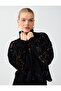 Black Stand Collar Zippered Long Sleeve Lace Jacket