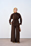 Women's Collared Gathered Waist Tie-Up Suit Brown