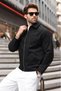 Black Polo Collar Suede Men's Jacket E7221 - 3