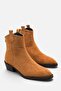 Noen Tan Suede Women's Short Heel Boots with Back Zipper A012-K180