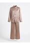 Women's Judge Collar Chinese Buttoned Jacket Shirt and Wide Leg Pants Two-Piece Satin Set