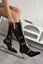 Glow Buckle Detailed Zippered Boots Brown - 4