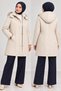 Women's Cream Color Velboa Quilted Oversize Coat - 3