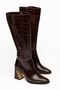 Brown Crocodile Women's Thick Heeled Boots - 2