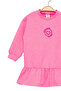Girl's Pink Long Sleeve Dress Cotton - Smiley Face Patterned Skirt with Ruffles at the Hem - 4