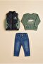 Baby Boy Mountain Printed Sweatshirt, Puffer Vest and Jeans 3-Piece Set - 3