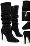 Women's Pointed Heeled Bellows Suede Boots Black - 3