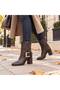 Women's Stylish Boots with Thick Heels and Square Buckle Detail - 6