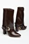 Muse Buckle Detailed Heeled Boots Brown - 5