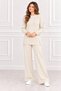 Women's Crew Neck and Side Gold Button Detailed Ribbed Knitwear Tunic Trousers Double Slit Set - 7