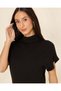 Women Black Knitted High Neck Short Sleeve Vest - 4