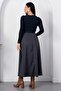 Crew Neck Belted Skirt Plaid Dress Grs4196 - 7