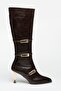 Glow Buckle Detailed Zippered Boots Brown - 5