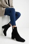 Lean Black Suede Buckle Women's Thick Heeled Boots - 2