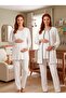 New Season Ecru Winter Quilted Button Detailed Special Design Long Sleeve Maternity Pajama Set 3-Piece Set - 7