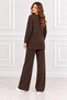 Women's Crew Neck and Side Gold Button Detailed Ribbed Knitwear Tunic Trousers Double Slit Set - 4