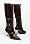 Glow Buckle Detailed Zippered Boots Brown - 7