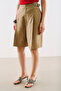Belted Detailed Pleated Bermuda Pants Camel - 5