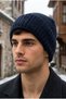 Men's Navy Blue Winter Siberian Beret Soft Wool Textured Windproof Folded Beret