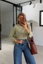 Back Pleated Honeycomb Texture Sage Blouse