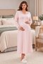 Long Sleeve Lace Maternity Nursing Nightgown - Pink - 4