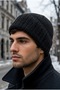Men's Black Winter Siberian Beanie Soft Wool Textured Windproof Folded Beanie - 6