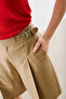 Belted Detailed Pleated Bermuda Pants Camel - 7