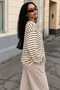 Brown Striped Crew Neck Long Sleeve Women's T-Shirt Mg2923 - 3