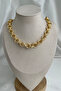 Gold Color Textured Ring Chain Design Thick Necklace (40cm) - 3