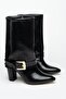 Muse Buckle Detailed Heeled Boots Black - 7