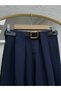 Durubanu Pleated Belt Detailed Atlas Trousers-As1567 Navy Blue - 3