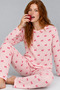 Women's Striped Comfortable Fit Two-Piece Pink Pajama Set 4805 - 3