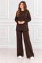 Women's Crew Neck and Side Gold Button Detailed Ribbed Knitwear Tunic Trousers Double Slit Set - 5
