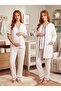 New Season Ecru Quilted Button Detailed Special Design Short Sleeve Maternity Pajama Set 3-Piece Set - 5