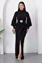 High Collar Long Sleeve Front Tassel Dress K-262752