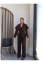 Collared Ruffle Cape Detail Single Button Design Brand Equivalent Premium Series Blazer Jacket Palazzo Pants Three Piece Suit - 4