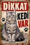 Caution There Is a Cat Silver Tabby Cat Retro Metal Wall Sign Decorative Plate 20X30 cm